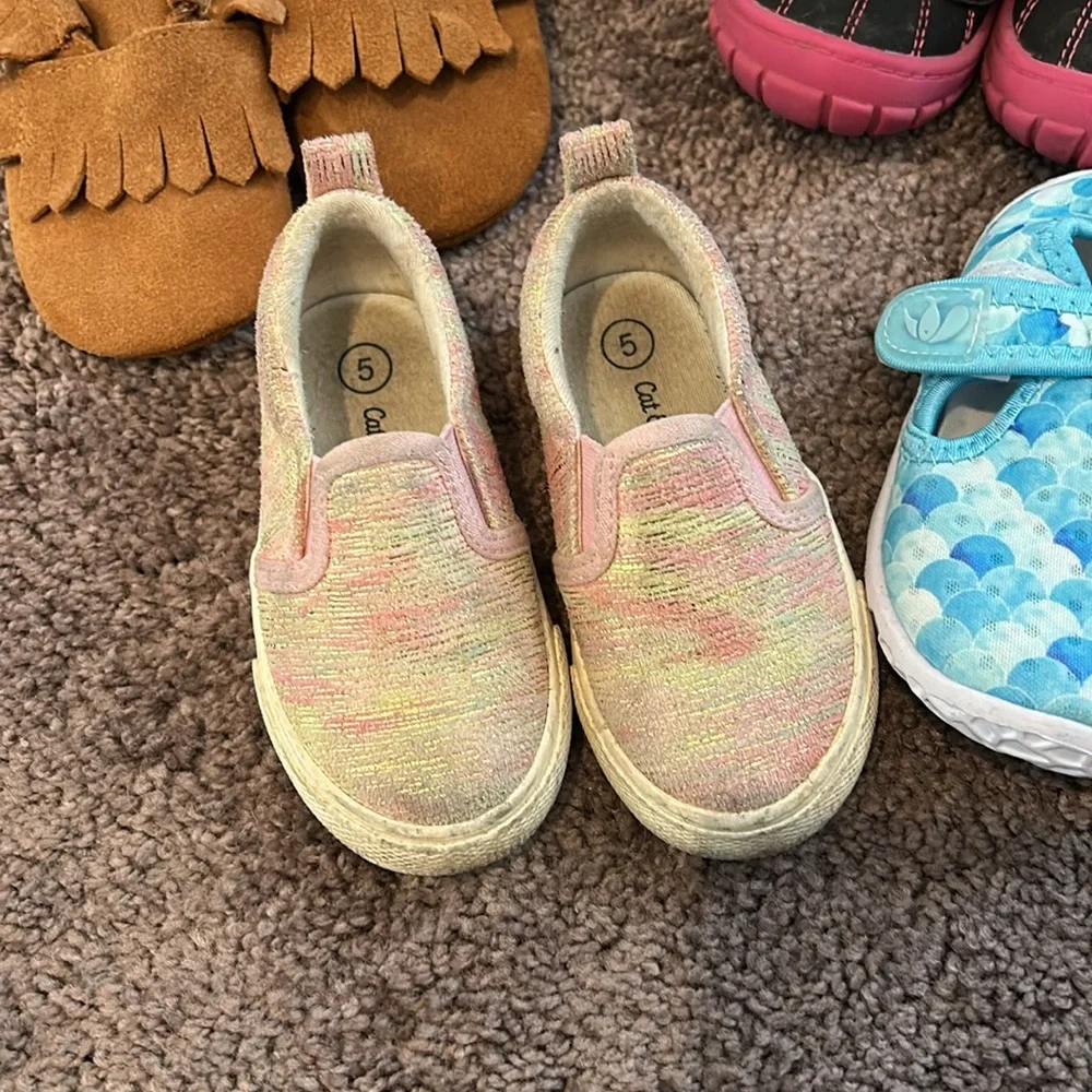 Toddler girl size 5 moccasins, boots, slip on, water shoes bundle!